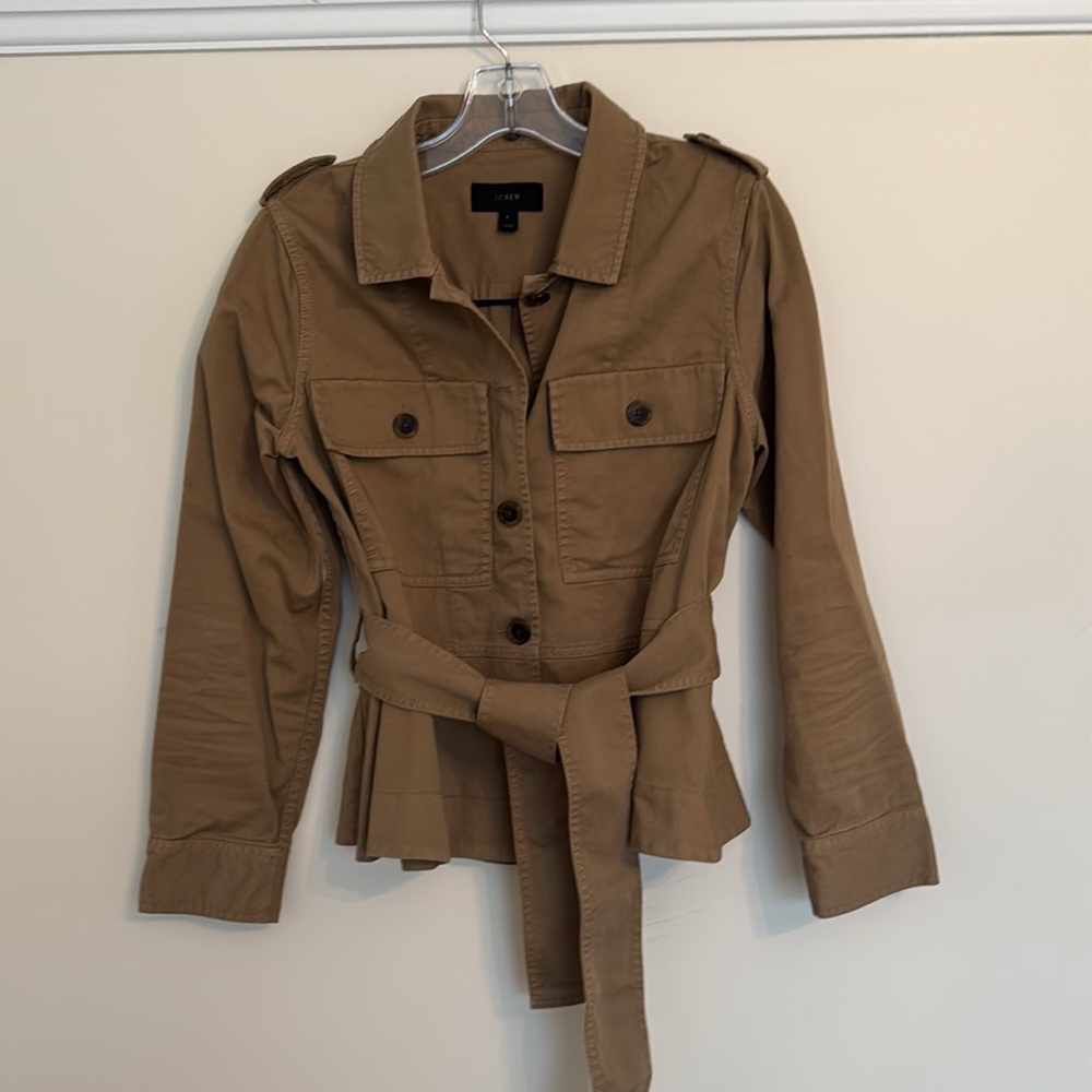 J CREW Khaki Peplum Chino Jacket With Removable Faux Fur Collar - Picture 6 of 8